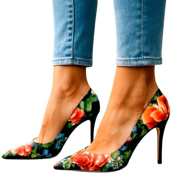 143 Girl 7.5 Women's Stilettoes Pump Flowers Shoe 3 1/2 Inch Heel 7 1/2 - Picture 1 of 8